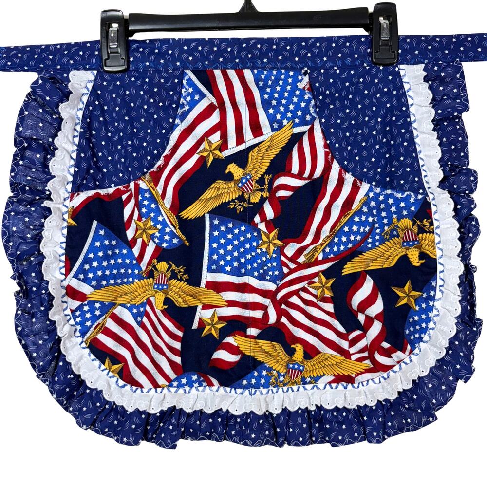 Apron Red White and Blue Patriotic Flag Eagles Large Pockets Vintage Handmade